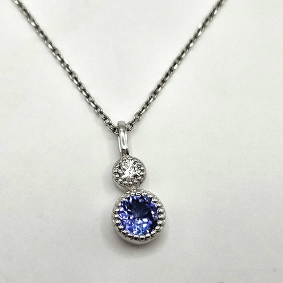 Sterling silver Tanzanite & Diamond 925 bezel set Pendant Charm - Picture 9 of 10